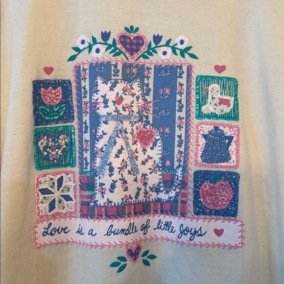 ACT III Vintage Puff Print Mock Neck Cat Cottagecore Sweatshirt - Picture 2 of 9